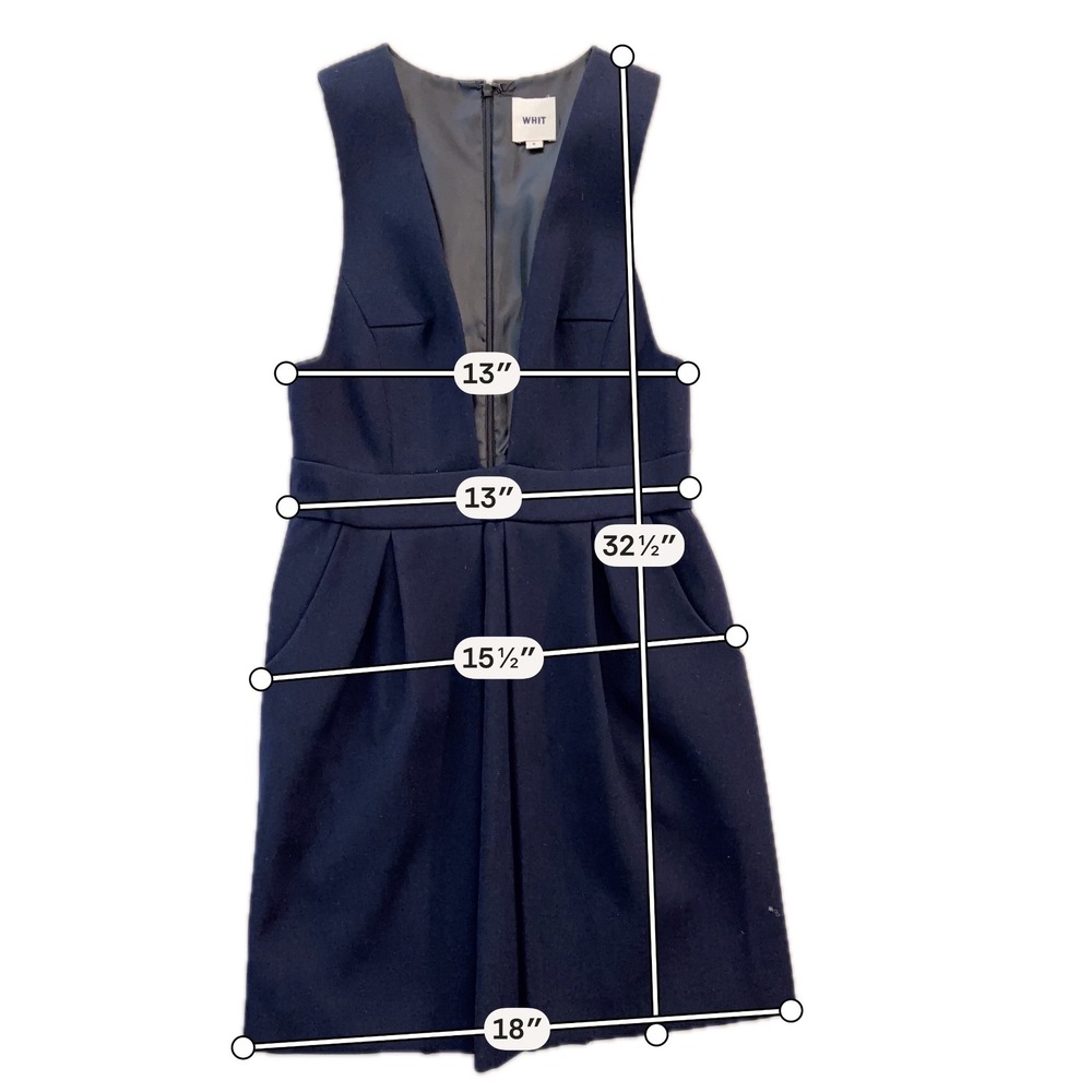 WHIT Navy Blue Wool Blend Deep V-Neck Pleated Jumper Mini Dress‎ Size 6 - Picture 8 of 8